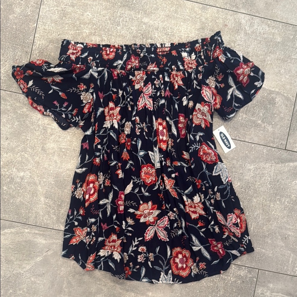 Old Navy Blue Smocked Short Sleeve Blouse
